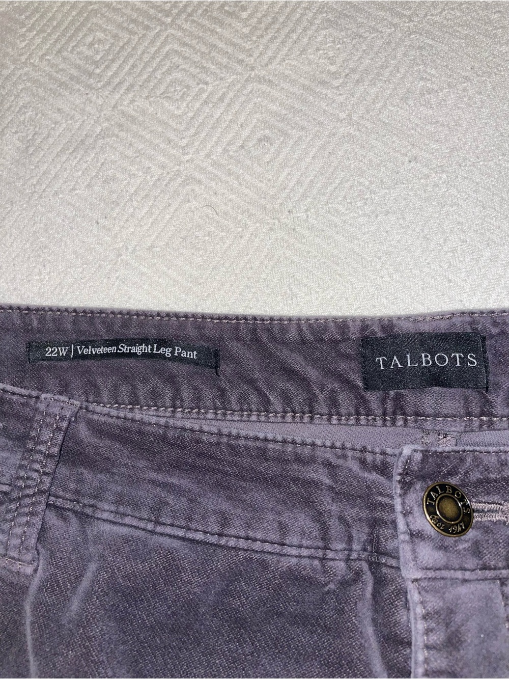 Talbots Velveteen Straight Leg pants in gunmetal gray